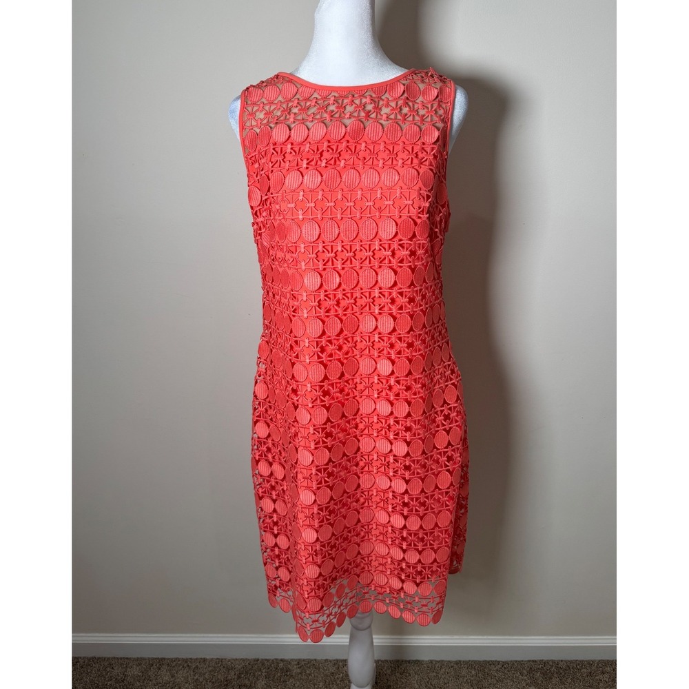 NWT Lauren Ralph Lauren Orange Lace Sheath Dress Size 10 Sleeveless Knee Length